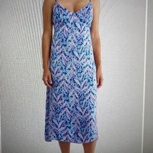 NWT Lilly Pulitzer Keana Silk Midi Dress Barton Blue Star Gazing 4